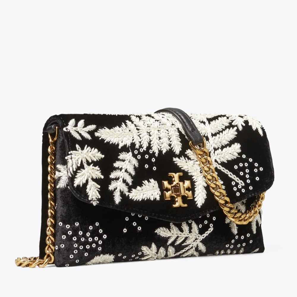 {Tory Burch} Kira Embroidered Velvet Black Bag